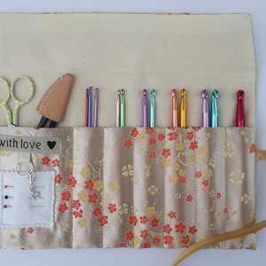 Crochet Hook Case: Cream and gold design