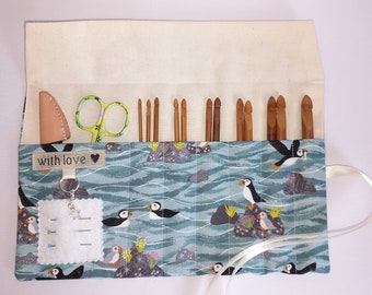 Crochet Hook Case: Puffin design