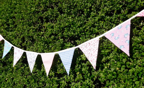 Pink and Blue Fabric Bunting: Ditsy prints, Gingham, Candy stripes