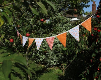 Orange Fabric Bunting: Gingham, Stars, Polka Dot, Floral