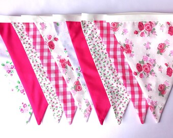 Pink Fabric Bunting: Gingham and Ditsy floral prints