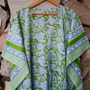 女性用コットンカフタン、快適な衣服、ハンドブロックプリントカフタン、インドドレス、ビーチカバーアップ、パジャマ、サマーマキシドレス、チュニック