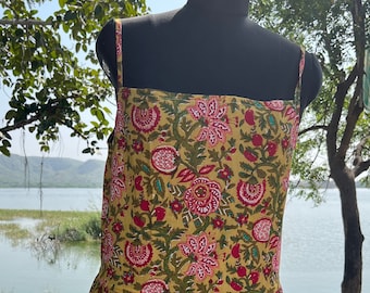 Top de vestido de verano hecho a mano de algodón orgánico, vestido de fiesta de collage de oficina para mujeres, vestido envolvente de algodón de nuevo diseñador, vestido causal de ropa de playa