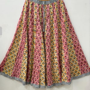 Floral Block Print Cotton Maxi Skirt: Boho Tiered Skirt