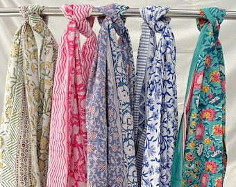 Floral Print Cotton Sarong: Hand Block Printed Beach Cover Up