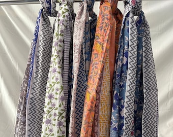 Handmade Floral Print Cotton Sarong: Indian Block Print Beach Scarf