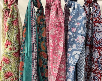 Handmade Floral Print Scarves, Indian Hand Block Print Cotton Sarong, Beautiful Women Beach Pareo, Decorative Cotton Duppata Indian Scarf