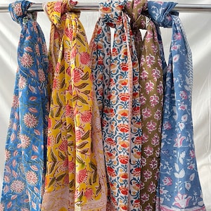 Floral Hand Block Print Cotton Sarong: Rainbow Beach Cover-Up