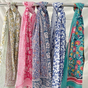 Floral Print Cotton Sarong: Hand Block Printed Beach Cover Up