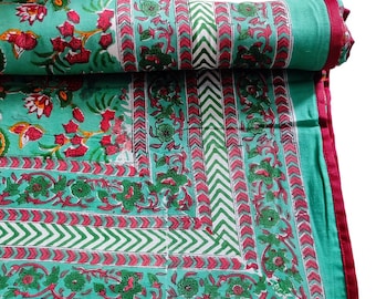 Designer Green line Dohar Home Living Dohar Floral Block Print Summer Quilt Blanket indian Queen size Baby Dohar Organic Cotton AC Quilted