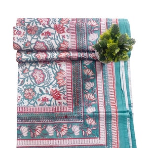Hand Block Printed Twin Cotton Bedsheet: Floral Bed Cover