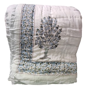 Indian Handmade Quilt Blanket Razai, Jaipuri Print Razai, Organic Cotton Block Print Winter Warm Razai Jaipuri Quilt Bedding Bedspread Razai