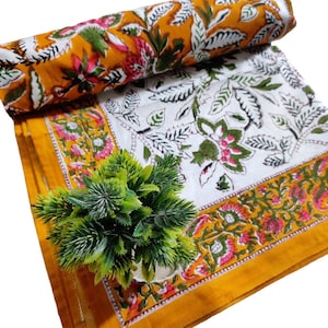 Floral Block Print Bedsheet: Organic Cotton Mandala Tapestry (Twin Size)