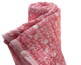 100% cotone leggero Razai invernale reversibile, trapunta Razai calda invernale, trapunta copriletto coperta trapuntata con stampa a blocchi etnici