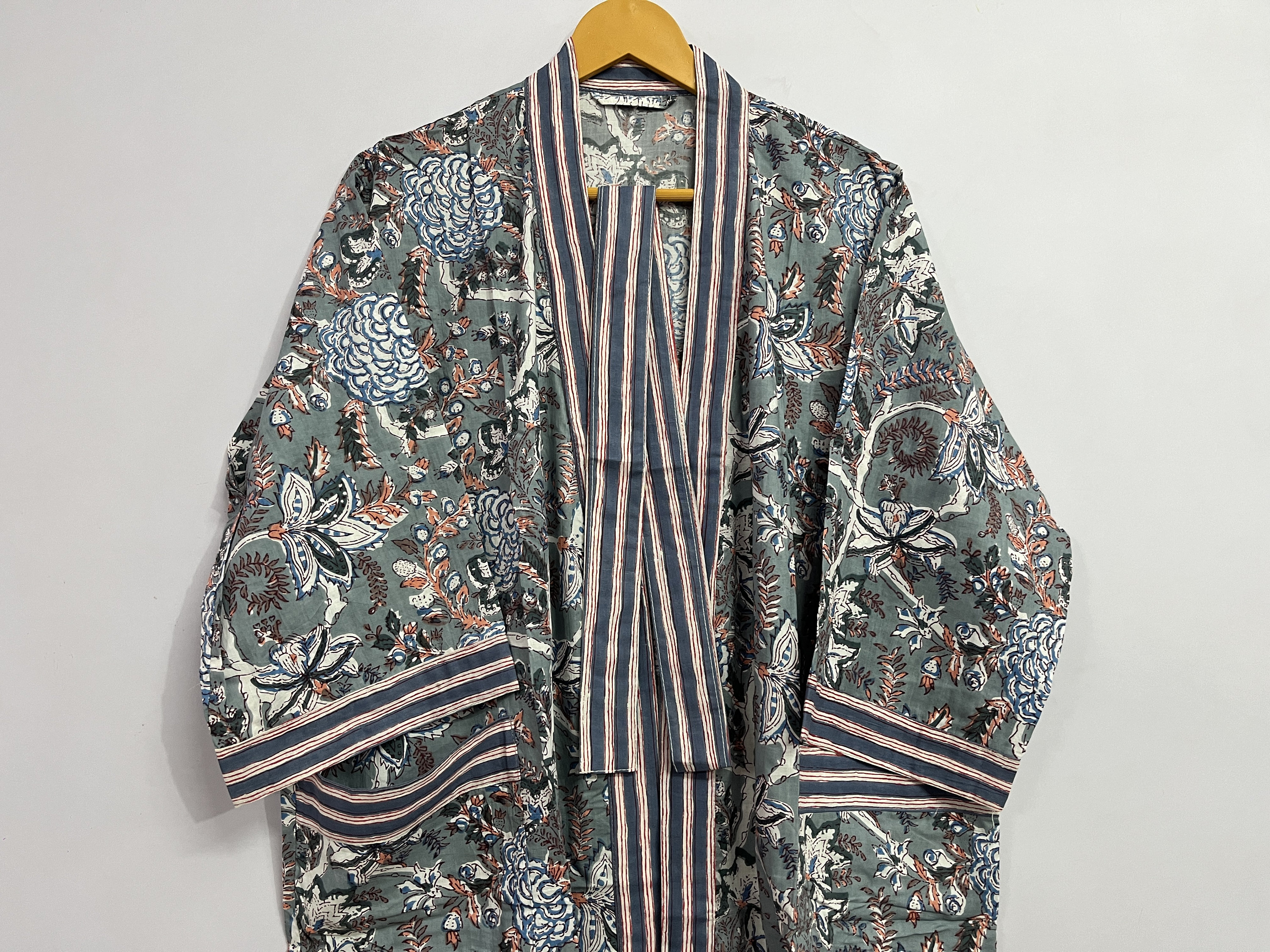 ブロックプリント　インド綿　ガウン　羽織り　着物ローブ 着物ガウン kimono gown | インド綿・ブロックプリント 着物