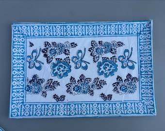 Floral Block Print Placemats with Napkins: Canvas Table Decor Set