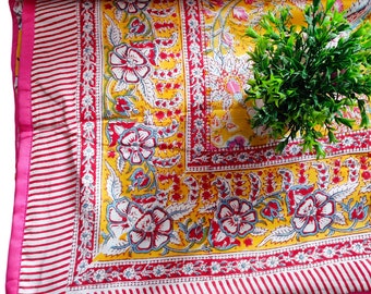 Floral Block Print Cotton Dohar: Reversible Indian Blanket, Twin/Queen