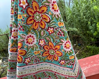 花柄リバーシブルブランケット ハンドメイドコットンドハールブランケット：リバーシブル花柄インド