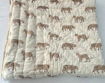 Handmade Tiger Print Baby Quilt: Cotton Kantha Throw