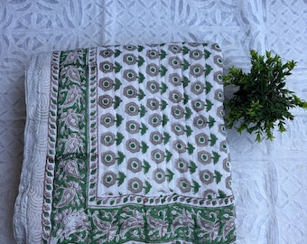 Floral Print Baby Quilt: Lightweight 100% Cotton Hand Block Printed Blanket