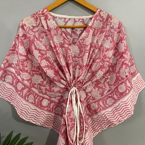 サマープリントカフタン!!レディースナイトガウントップ、夏服インドコットンロング＆ショートガウン、フラワーハンドブロックプリントパジャママキシドレス