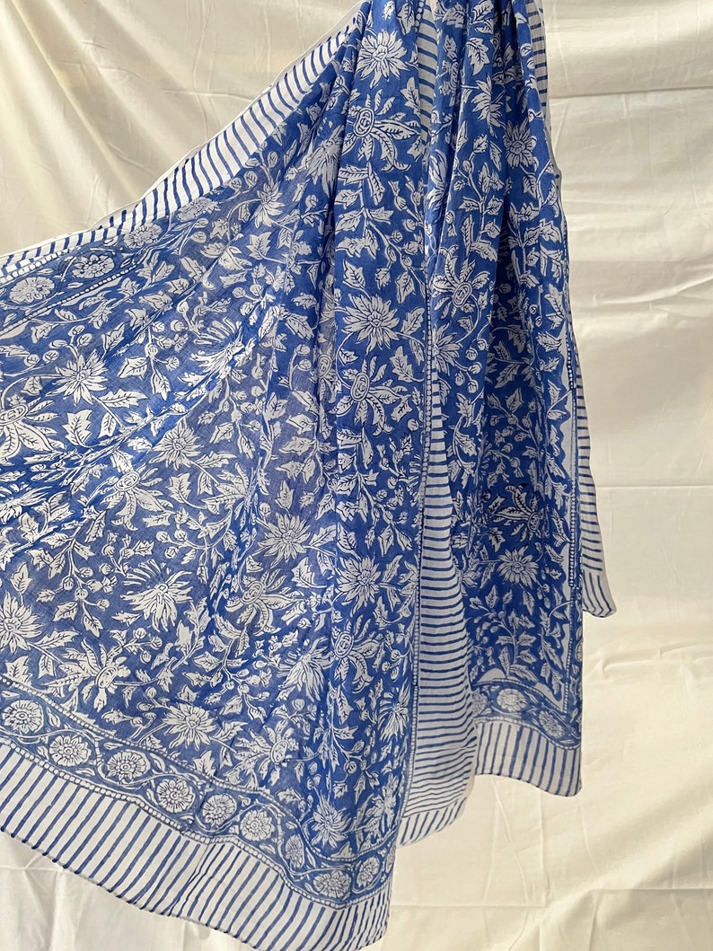 Printed Cotton Hand block print Pareo Beautiful Floral Sarong, Summer Beach Scarves, Pure cotton Indian Dupatta Handmade Scarf Dupatta Pareo image 5