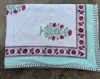 Floral Block Print Cotton Dohar: Jaipuri Handmade Quilt, Reversible Razai