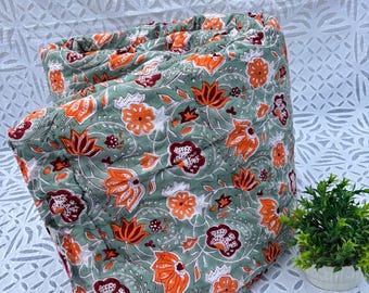 Jaipuri Razai !! Orange Floral Printed Razai, Winter Warm Queen Size Blanket Quilt