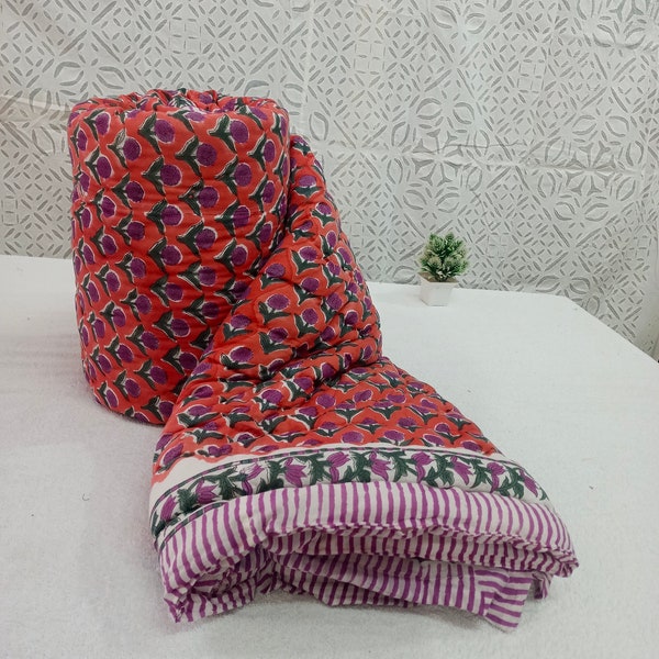 Floral Hand Block Print Winter Warm Quilt Patchwork Decke indische Baumwolle handgefertigte gesteppte Fleecedecke werfen Queen-Size-Doktor Baumwolle Quilt