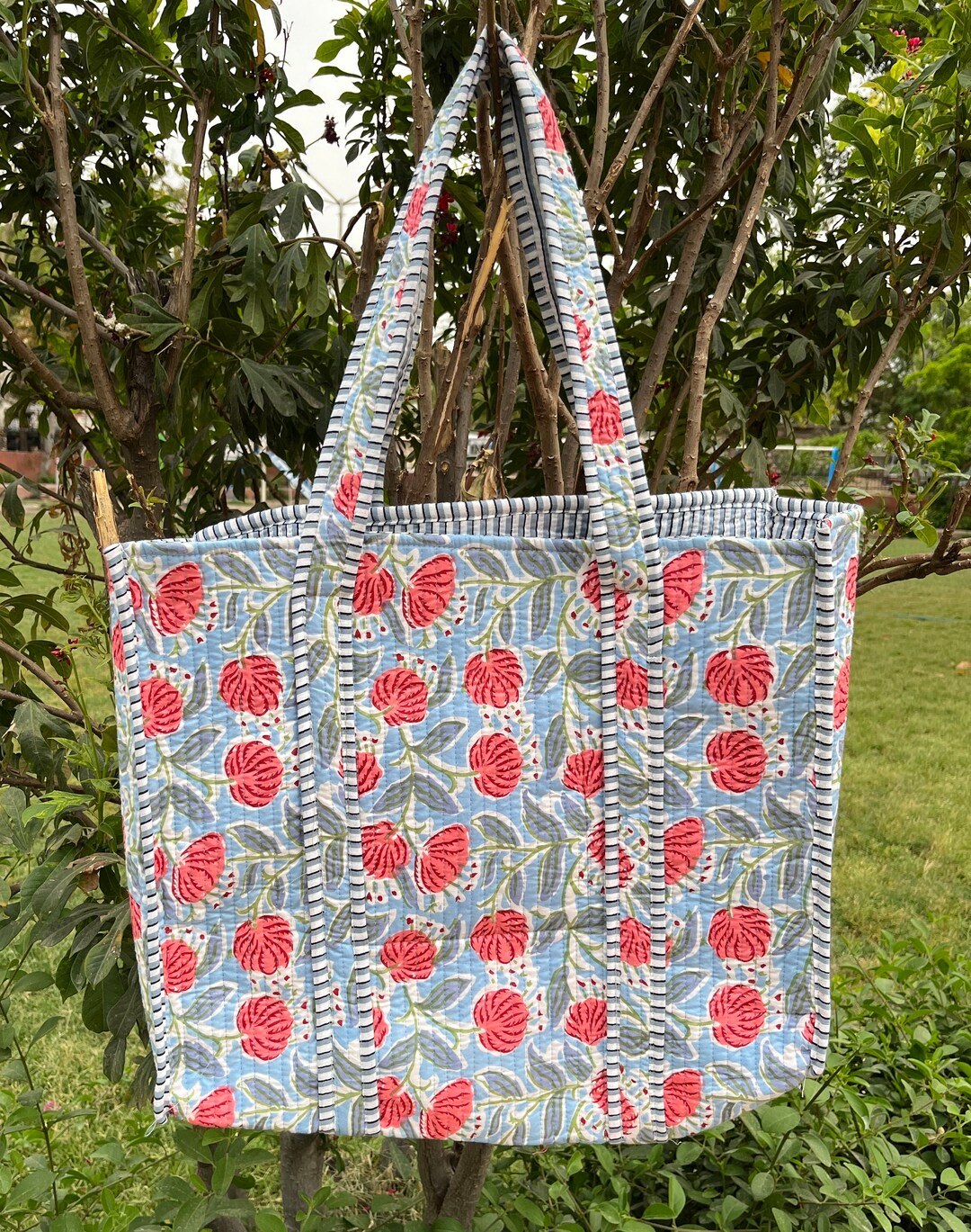 Purple - Bagru Block Printed Cotton Shoulder Bag