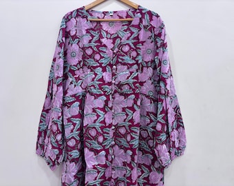 Robe longue à imprimé floral rose lotus, robe d'été décontractée à volants pour femme, haut de robe de course Jaipuri