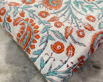 Paisley Block Print Bio-Baumwollstoff: Orange Floral, lose Ware