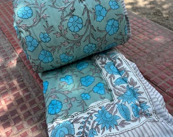 Couette chaude d'hiver faite main, couette en coton à imprimé floral grand lit queen-size Razai