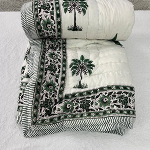 "Hand-Block-Print-Razai-Quilt: ""Palmenbaum-Decke""."