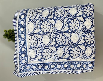 Hand Block Printed Queen Razai: Organic Cotton Floral Quilt
