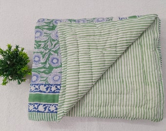 Organic Cotton Baby Quilt: Hand Block Printed Floral Jaipuri Razai