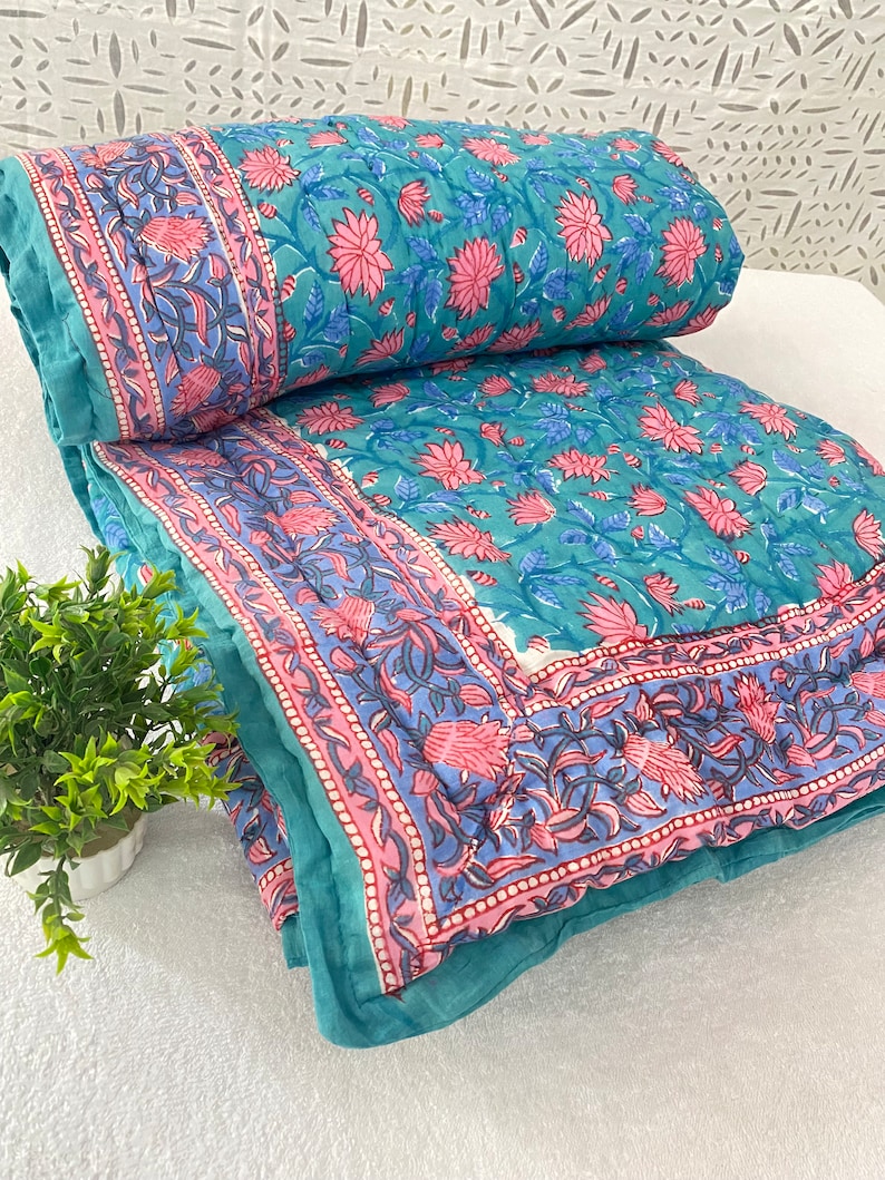 90X108 Inches Queen Size Blanket Jaipuri Hand Block Printed Etsy