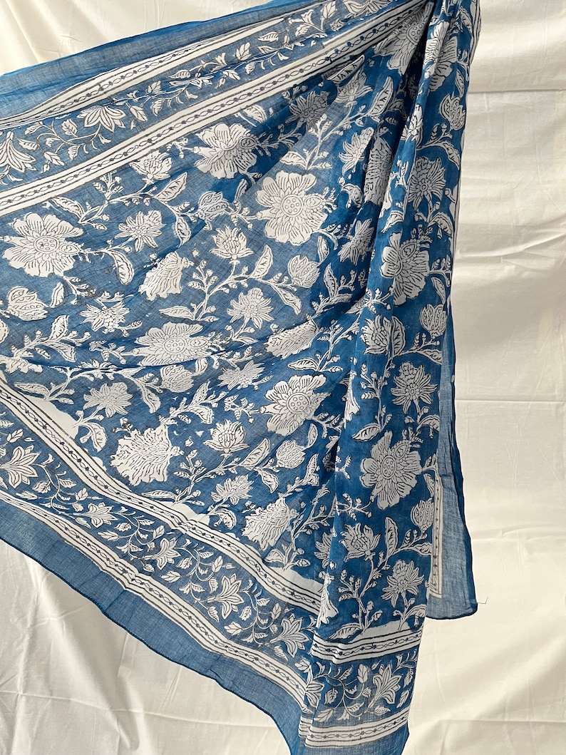 Printed Cotton Hand block print Pareo Beautiful Floral Sarong, Summer Beach Scarves, Pure cotton Indian Dupatta Handmade Scarf Dupatta Pareo image 3