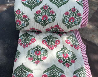 Jaipuri Razai !! Couverture ethnique réversible Razai, courtepointe à imprimé floral