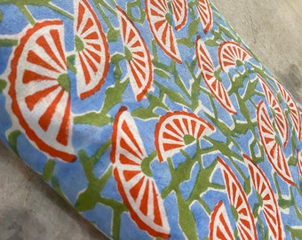 Floral Hand Block Print Baumwollstoff: Blau Nähmaterial Meterware