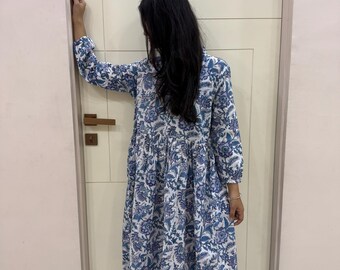 Kyra Cotton Block Print Midi Summer Maxi Boho Maternity Dress for Women