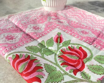 Hand Block Print Cotton Sarong: Floral Beach Scarf Pareo