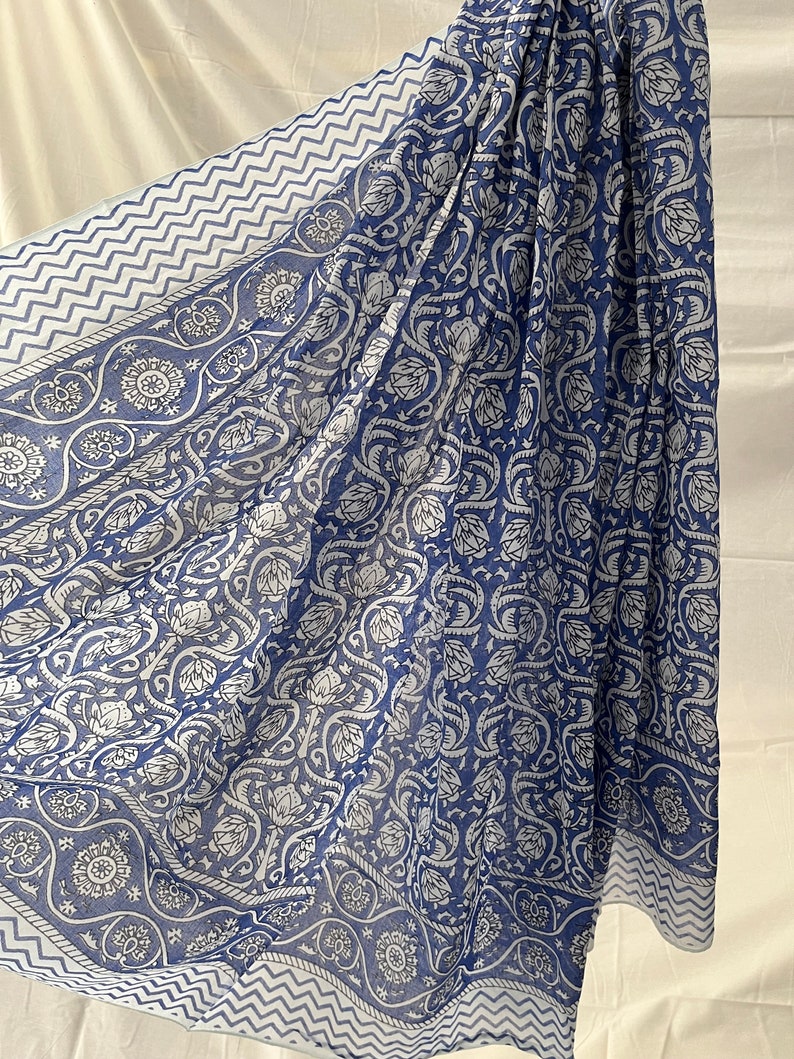 Printed Cotton Hand block print Pareo Beautiful Floral Sarong, Summer Beach Scarves, Pure cotton Indian Dupatta Handmade Scarf Dupatta Pareo image 7