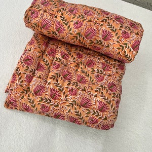 Razai de algodón tradicional hecho a mano, manta Razai con estampado de bloques de mano, colcha Razai cálida de invierno étnico, colcha Razai, cubierta de cama Coverlet Razai imagen 6