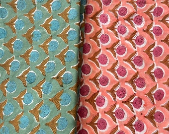 Floral Block Print Baumwollstoff: Pink & Grün Ethno Schneiderei