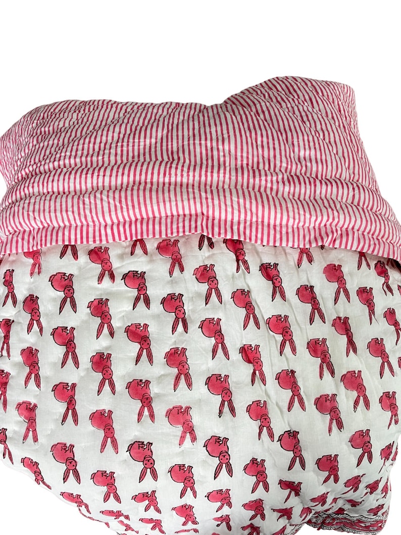 Beautiful Rabbit Print Duvet Cover Traditional Toddler Hand Work Kantha