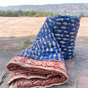 リーフブロックプリントベビーキルト：ハンドメイドインドコットン