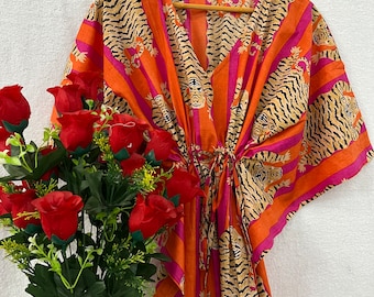 Robe caftan en coton à imprimé animal : vêtements de détente indiens à imprimé bloc