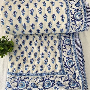 Winter Warm Razai Quilt, Bedspread Quilt Ethnic Hand Block Print Coverlet Quilt Blanket100% Cotton Light Weight Winter Reversible Razai ,