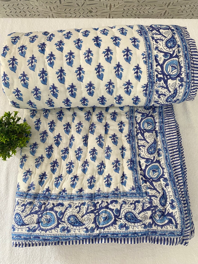 Winter Warm Razai Quilt, Bedspread Quilt Ethnic Hand Block Print Coverlet Quilt Blanket100% Cotton Light Weight Winter Reversible Razai , zdjęcie 1